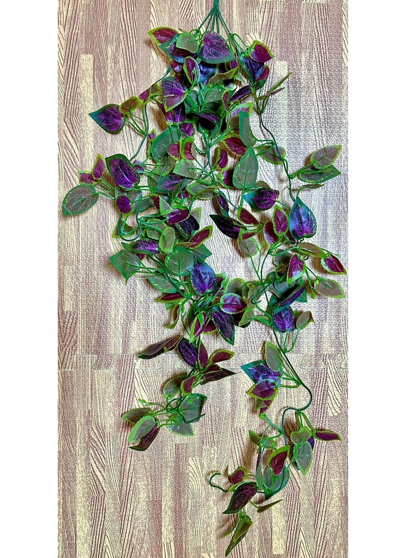 Artificial Leaf Vine Decoration for Reptiles Amphibian Terrarium Green Violet Leaves (1 meter) - Image 2