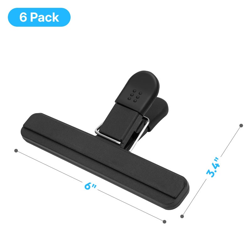 OWLKELA Chip Clips, 6 Pack Black Wide Open Bag Clips for Food Storage, Heavy Duty Seal Grips Plastic Food Clip for Snack, Packages (6 inch x 3.4 inch) - Image 2