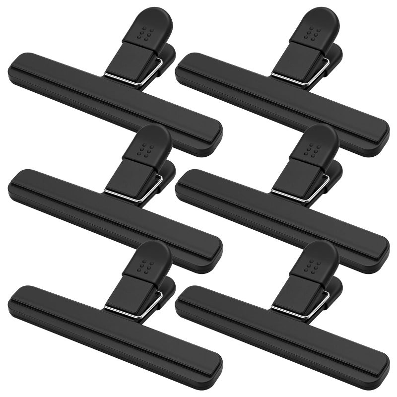 OWLKELA Chip Clips, 6 Pack Black Wide Open Bag Clips for Food Storage, Heavy Duty Seal Grips Plastic Food Clip for Snack, Packages (6 inch x 3.4 inch) - Image 1