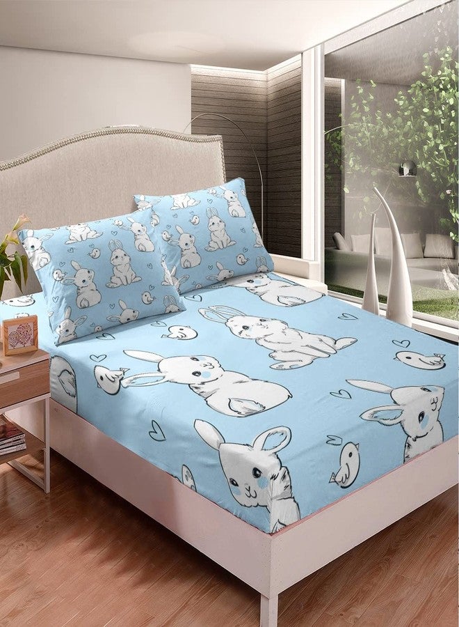 Feelyou Kids Rabbit Bedding Sheets Cute Rabbit Heart Bed Sheet Set for Boys Girls Watercolor Cartoon Wild Animal Decor Bedding Fitted Sheet Blue Bed Cover Bedroom Collection 2Pcs Twin Size - Image 1