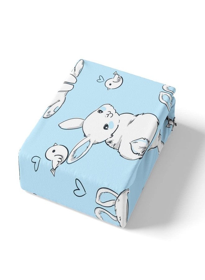 Feelyou Kids Rabbit Bedding Sheets Cute Rabbit Heart Bed Sheet Set for Boys Girls Watercolor Cartoon Wild Animal Decor Bedding Fitted Sheet Blue Bed Cover Bedroom Collection 2Pcs Twin Size - Image 4