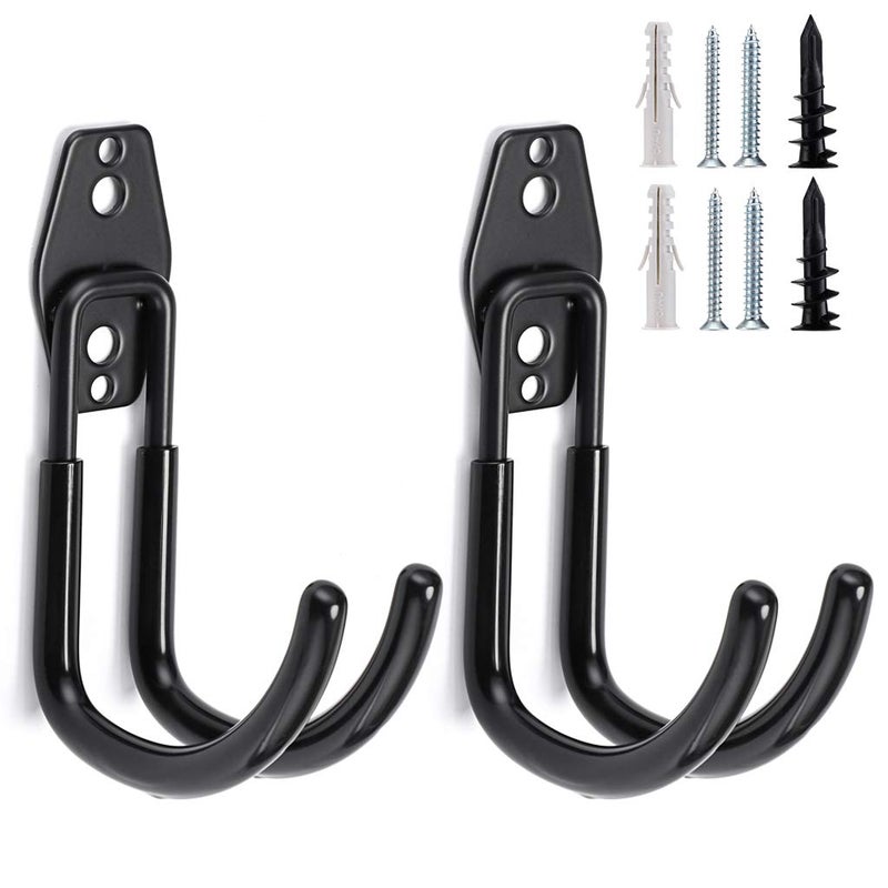 JUXYES JUXYES Pack of 2 Wall Mounted Garden Hose Holder, Heavy Duty Water Hose Storage Organizer Pipe Reel Holder Hanger, Car Hose and Cord Hanger Bracket Bracing with Screws and Expansion Bolt (Black)  - Image 1