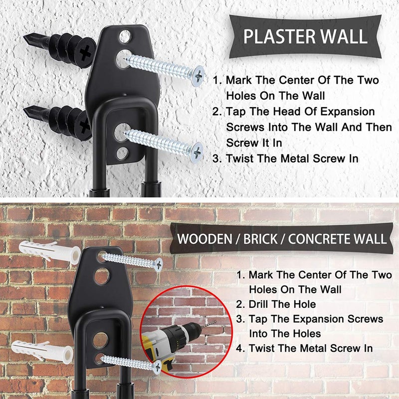 JUXYES JUXYES Pack of 2 Wall Mounted Garden Hose Holder, Heavy Duty Water Hose Storage Organizer Pipe Reel Holder Hanger, Car Hose and Cord Hanger Bracket Bracing with Screws and Expansion Bolt (Black)  - Image 4