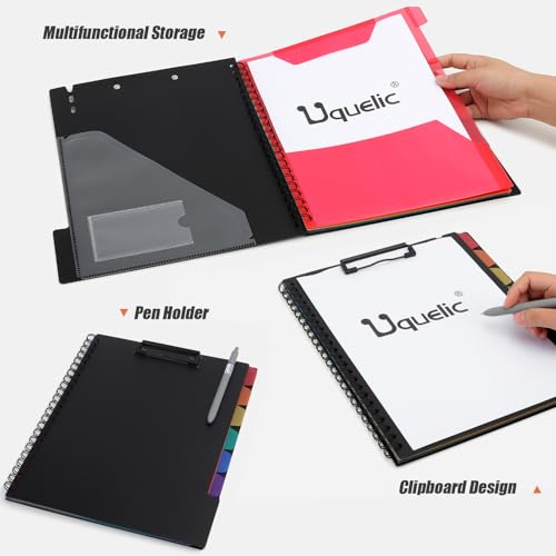 Uquelic Clipboard with Folder Organizer, 12 Pockets Project Organizer - Refillable Lined Notepad (11" x 8.5"), Hardcover Project Organizer with Stay-Put Tabs (Macaron 1 Pack) - Image 3