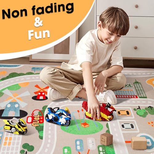 IKITOT Kid Rug Carpet Playmat for Toy Cars and Train，Play Area Rug with Rubber Backing，Fun Throw Rug，Ideal Gift for Children Baby Bedroom Play Room(80×120cm/32×47in) - Image 2