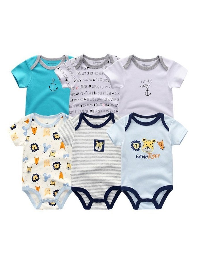 RedMapleTEK 6-Piece Set Of Pure Cotton Jumpsuits For Infants And Young Children With Short Sleeves And Crawling Clothes - Image 1