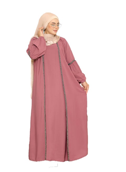 Abaya, robe, fitted with a cat, 3 pieces, material is crepe, size is free size, can be worn up to 90 kilos for women