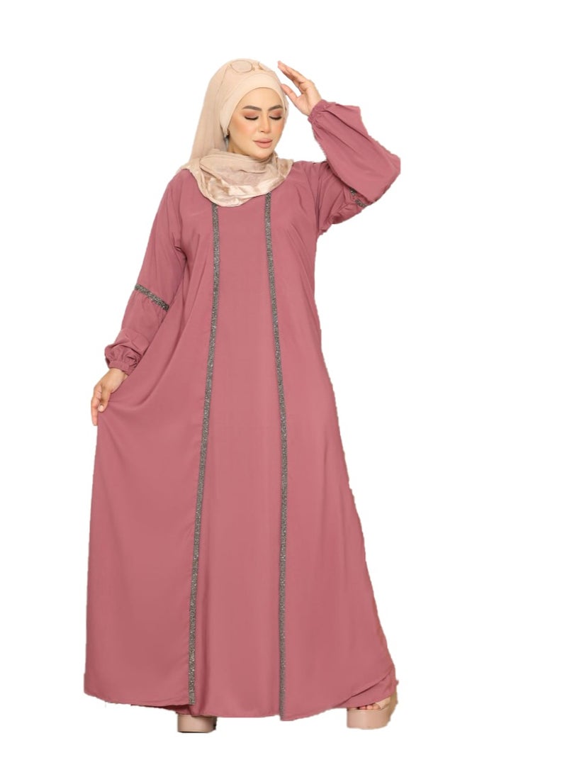 Abaya, robe, fitted with a cat, 3 pieces, material is crepe, size is free size, can be worn up to 90 kilos for women