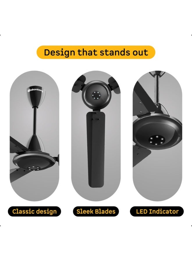 atomberg Efficio Alpha 1200mm BLDC Ceiling Fan with Remote Control | BEE 5 star Rated Energy Efficient Ceiling Fan | High Air Delivery with LED Indicators | 2 Year Warranty (Gloss Black) - Image 2