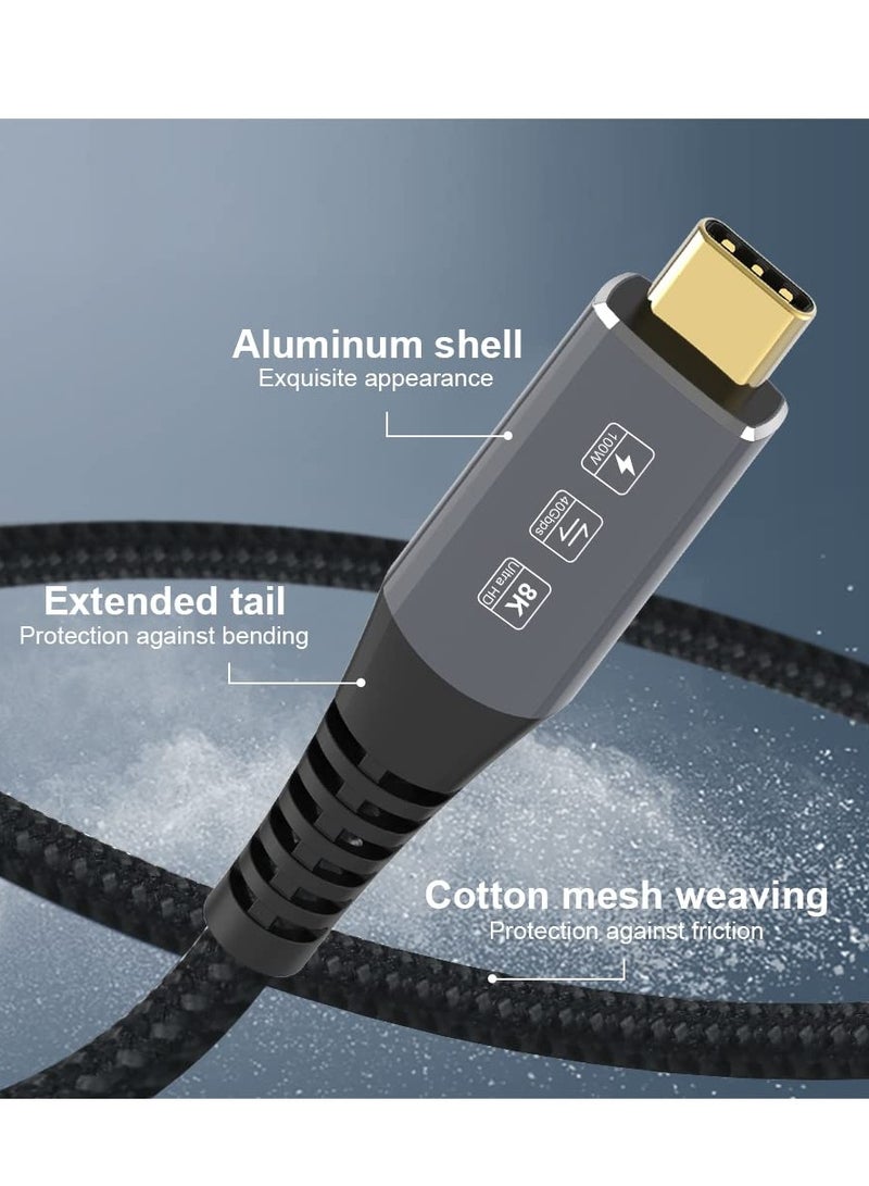 Excefore USB4 Cable Compatible with Thunderbolt 4, 8K 5K USB-C Cable 8K@60Hz 5K/4K 60Hz Video 40Gbps Data Transmissions Rate 20V 5A 100W Power Delivery 3in1 USB-C Cable External SSD eGPU (1Meter) - Image 2