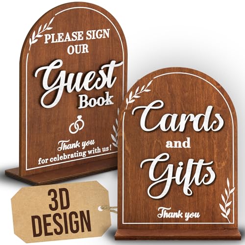 Stofinity Wooden Wedding Signs For Ceremony And Reception - Cards And Gifts Sign, Please Sign Our Guestbook Signs, Rustic Wedding Guest Book Signs Decorative Signage For Table Decor - Image 1