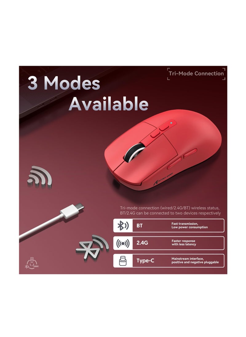 Attack Shark - ATTACK SHARK X6 Lightweight Wireless Gaming Mouse with RGB Backlight Charging Base,Tri-Mode Wired (Red) - Image 1