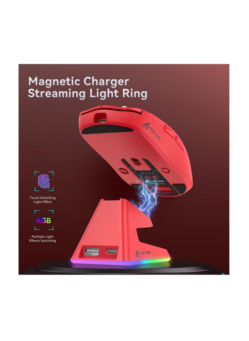 Attack Shark - ATTACK SHARK X6 Lightweight Wireless Gaming Mouse with RGB Backlight Charging Base,Tri-Mode Wired (Red) - Image 1