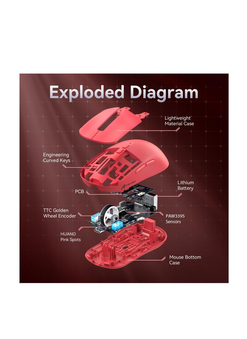 Attack Shark - ATTACK SHARK X6 Lightweight Wireless Gaming Mouse with RGB Backlight Charging Base,Tri-Mode Wired (Red) - Image 1