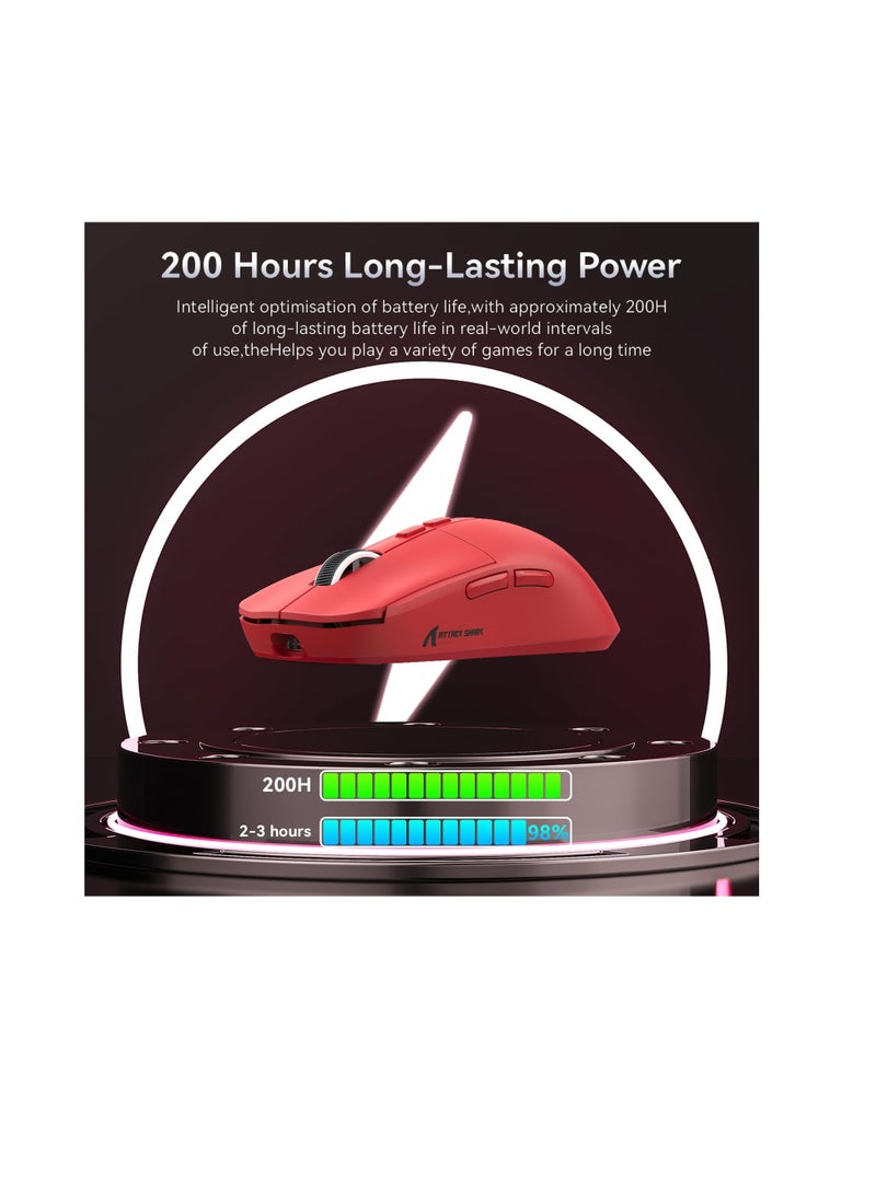Attack Shark - ATTACK SHARK X6 Lightweight Wireless Gaming Mouse with RGB Backlight Charging Base,Tri-Mode Wired (Red) - Image 1