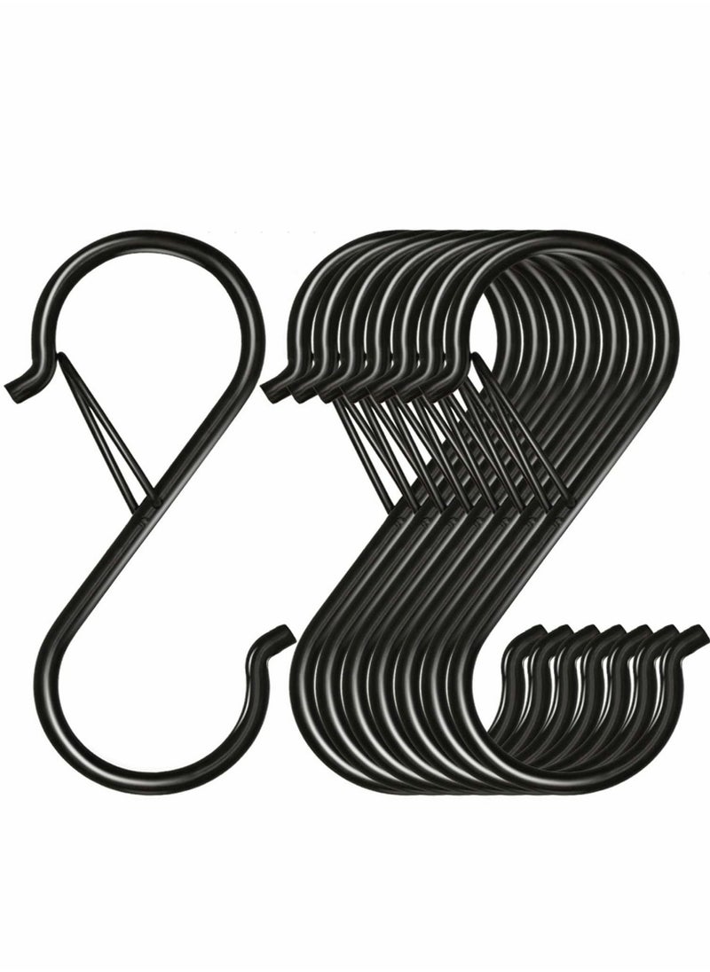 S Hooks for Hanging, Heavy Duty S Hooks with Safety Buckle S Shaped Hooks Kitchen Pot Rack Hooks Closet Hooks for Hanging Plants, Clothes, Kitchen Utensil, Pots and Pans, Bags (8 Pack, Black)  - Image 1