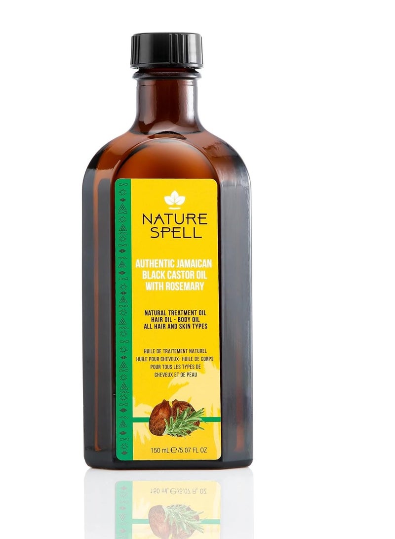 نايتشر سبيل زيت الخروع الأسود الجامايكي مع إكليل الجبل من Nature Spell – لنمو الشعر والعناية بالبشرة – 150 مل - Image 1