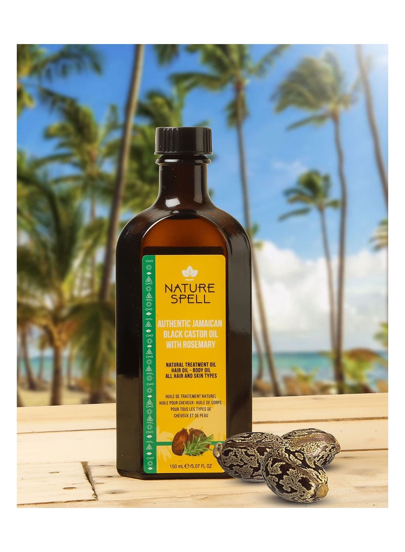 نايتشر سبيل زيت الخروع الأسود الجامايكي مع إكليل الجبل من Nature Spell – لنمو الشعر والعناية بالبشرة – 150 مل - Image 2