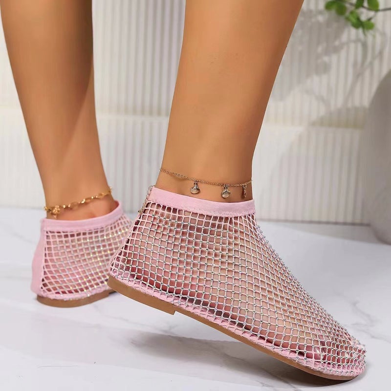 2023 Round Toe Sandals Hollow Internet Celebrous Diamond-Studded Ankle Boots Summer Plus Size Flats - Image 1