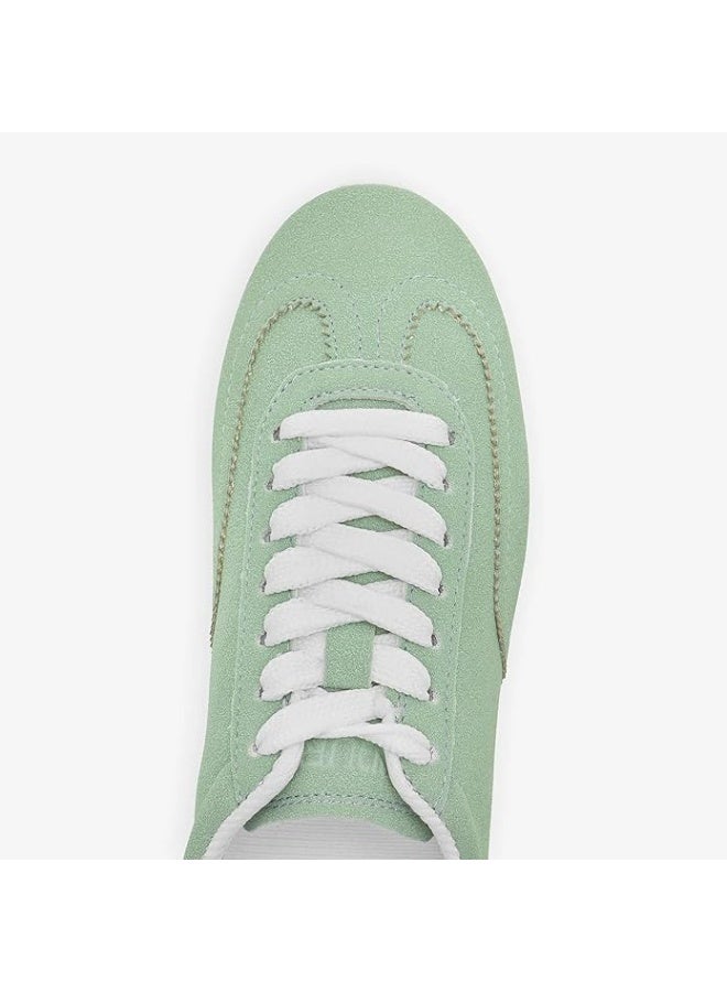 نديور حذاء نسائي من ندوير رجعي من السويد المقلد، باللون الأخضر النعناعي مع أربطة بيضاء، حذاء منخفض القسم بأربطة، أحذية رياضية كاجوال - Image 3