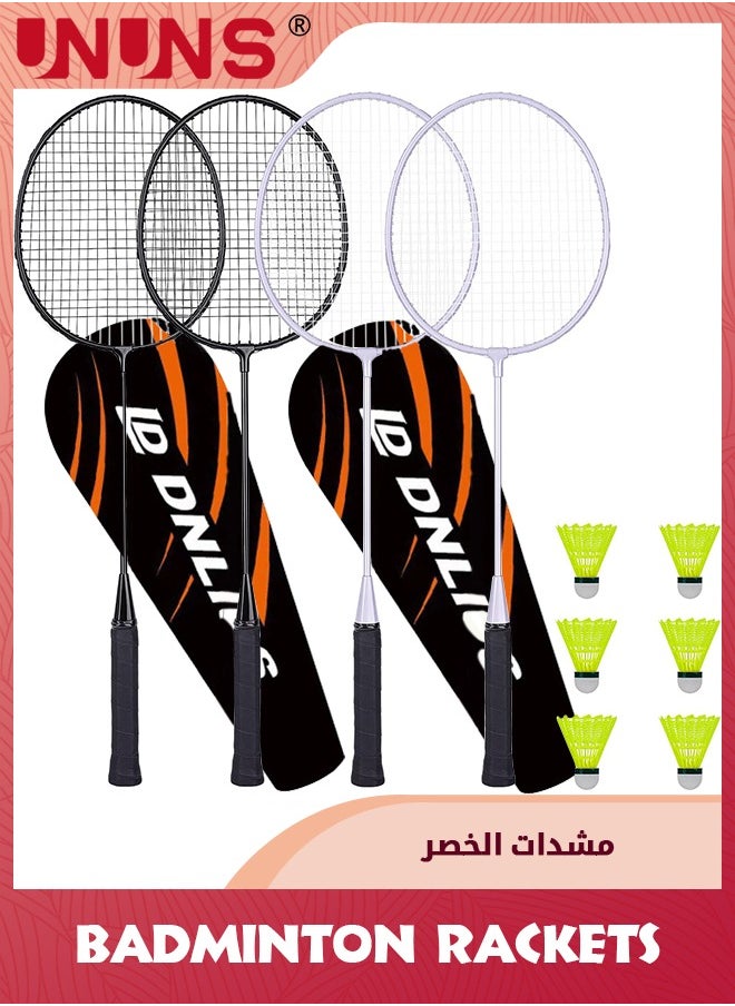 UNUNS Badminton Rackets Set of 4,Complete Rackets Sets-4 Rackets,6 Nylon Badminton Shuttlecocks,2 Carry Bags,Beach Lawn Backyard Game Outdoor Sports,For Beginner Training,Entertainment And Competition  - Image 1