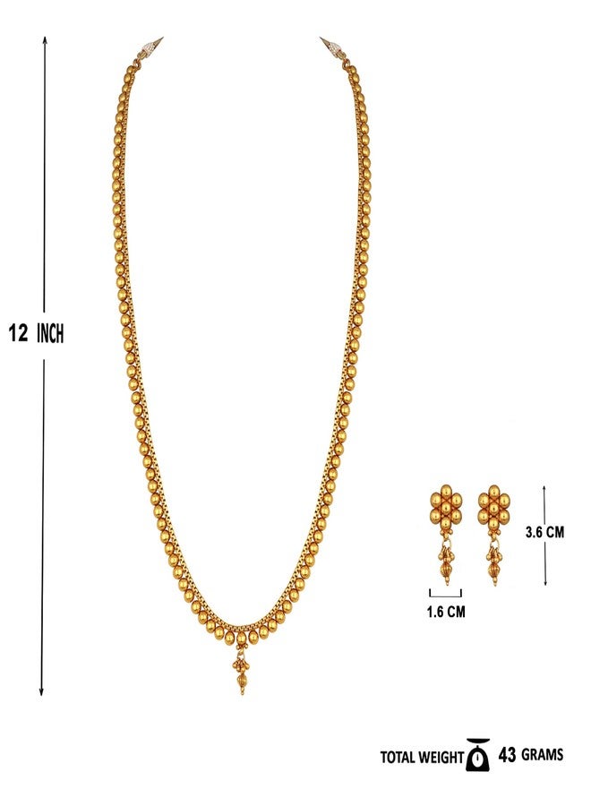 JFL - Jewellery for Less One Gram Gold Plated Traditional Patta Golden Bead Design Long Necklace Set with Adjustable Thread for Women and Girls,Valentine - Image 3
