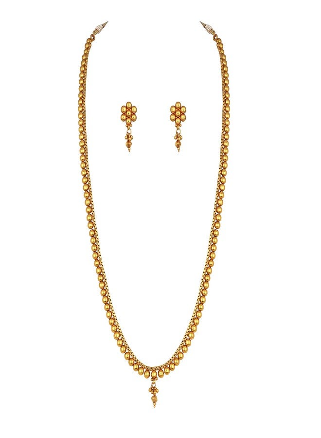 JFL - Jewellery for Less One Gram Gold Plated Traditional Patta Golden Bead Design Long Necklace Set with Adjustable Thread for Women and Girls,Valentine - Image 1