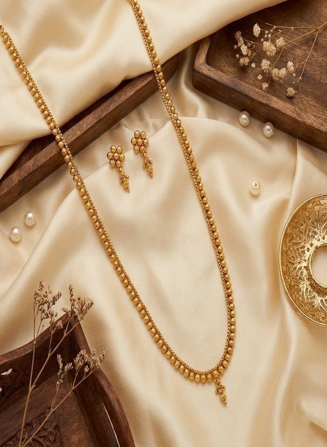 JFL - Jewellery for Less One Gram Gold Plated Traditional Patta Golden Bead Design Long Necklace Set with Adjustable Thread for Women and Girls,Valentine - Image 2