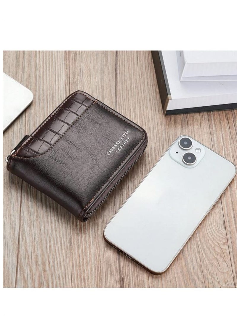 محفظة جلد التمساح الصناعي PU للرجال، محفظة قصيرة متعددة الوظائف مزودة بسوستة، موضة وشاملة للشباب والطلاب والسفر ، حامل بطاقات - Image 2