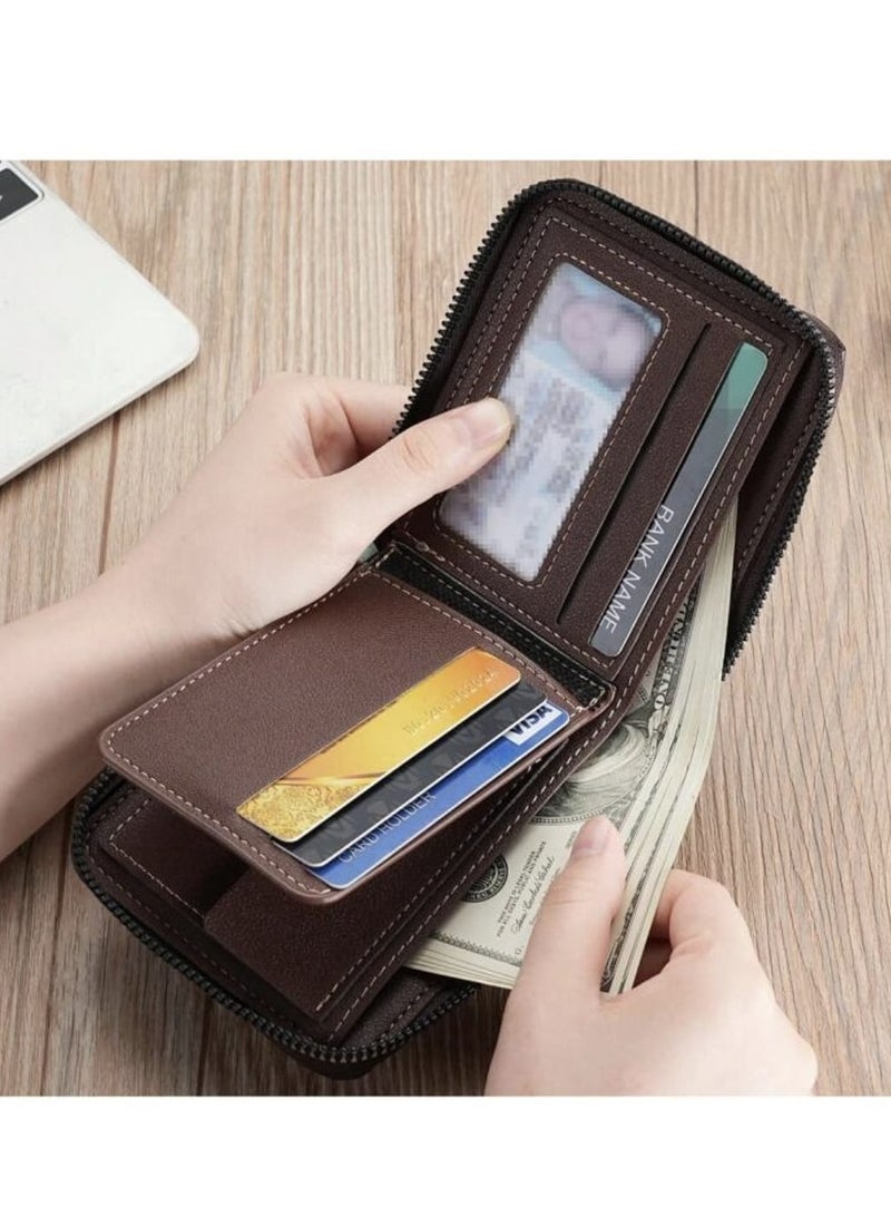 محفظة جلد التمساح الصناعي PU للرجال، محفظة قصيرة متعددة الوظائف مزودة بسوستة، موضة وشاملة للشباب والطلاب والسفر ، حامل بطاقات - Image 3