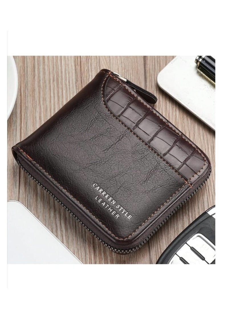 محفظة جلد التمساح الصناعي PU للرجال، محفظة قصيرة متعددة الوظائف مزودة بسوستة، موضة وشاملة للشباب والطلاب والسفر ، حامل بطاقات - Image 4