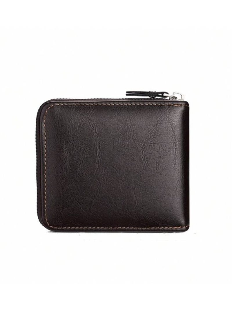 محفظة جلد التمساح الصناعي PU للرجال، محفظة قصيرة متعددة الوظائف مزودة بسوستة، موضة وشاملة للشباب والطلاب والسفر ، حامل بطاقات - Image 5