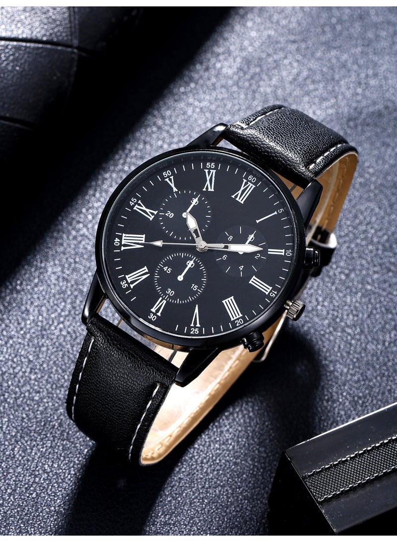 جنيفا أسود هادئ جو الرجال بو الجلود ووتش مجموعة ، مع محفظة الأزياء والمجوهرات ، هدية مثالية لعيد ميلاده - Image 4