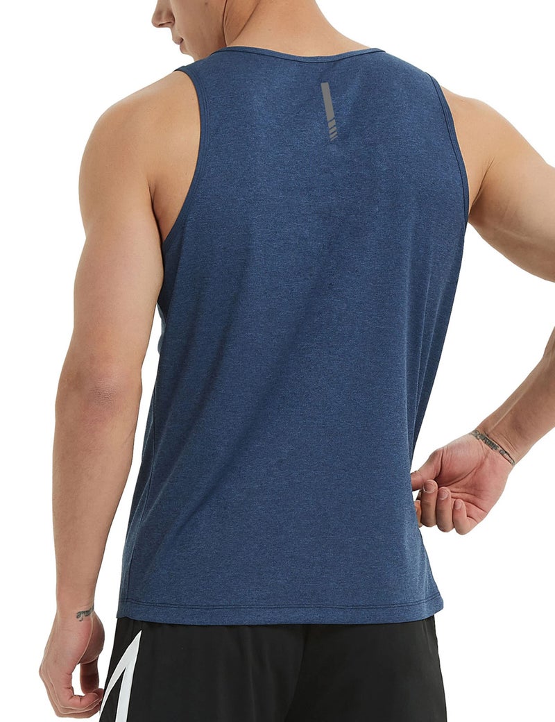 EZRUN Men's Tank Tops Quick Dry Workout Swim Beach Shirts Sleeveless Shirts for Bodybuilding Gym Fitness Training Blue - Image 3