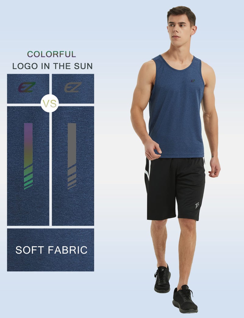 EZRUN Men's Tank Tops Quick Dry Workout Swim Beach Shirts Sleeveless Shirts for Bodybuilding Gym Fitness Training Blue - Image 4