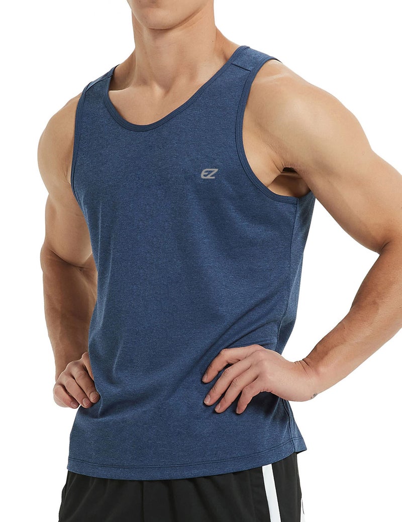 EZRUN Men's Tank Tops Quick Dry Workout Swim Beach Shirts Sleeveless Shirts for Bodybuilding Gym Fitness Training Blue - Image 2