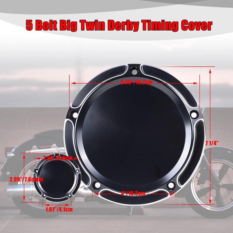 Goldfire 5 Hole Derby Timer Cover and Points Covers Fits for Harley 1999-2014 Big Twin Cam Touring Road King Electra Glide FLHR FLHX FXST Dyna (Black) - Image 3