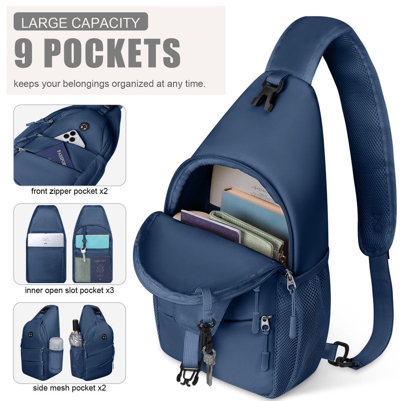 Pritent Crossbody Bags for Women Men Trendy Sling Bag Bakpack Casual Chest Bag with Convertible Shoulder Strap Travel Cross Body Bag for Hiking Traveling Outdoors (Navy Blue) - Image 2