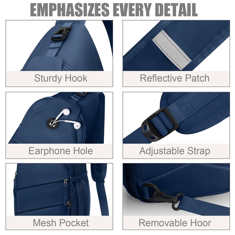 Pritent Crossbody Bags for Women Men Trendy Sling Bag Bakpack Casual Chest Bag with Convertible Shoulder Strap Travel Cross Body Bag for Hiking Traveling Outdoors (Navy Blue) - Image 3
