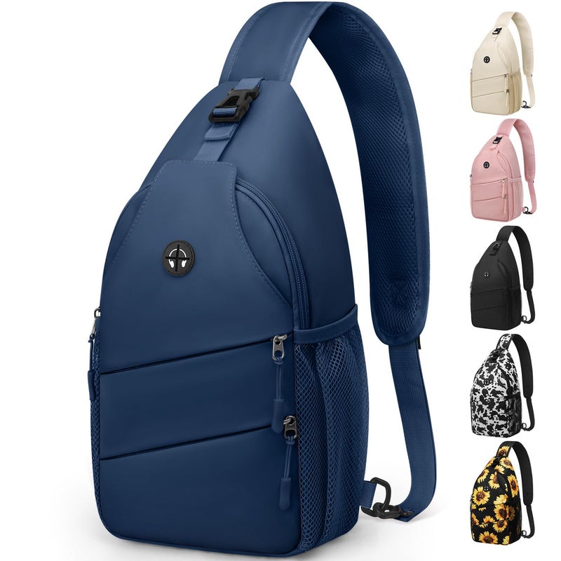 Pritent Crossbody Bags for Women Men Trendy Sling Bag Bakpack Casual Chest Bag with Convertible Shoulder Strap Travel Cross Body Bag for Hiking Traveling Outdoors (Navy Blue) - Image 1