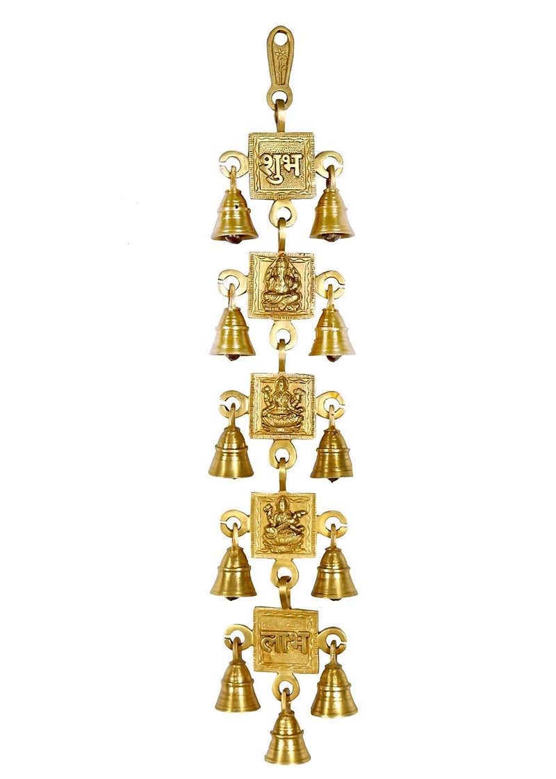 CRAFTHUT Laxmi Ganesh Saraswati Shubh Labh Brass Wall Hanging Bell 18 x 4 Inch Decorative Hanging for Home Door Gate Temple Gift Weight 900 Grams - Image 1