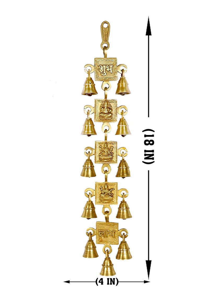 CRAFTHUT Laxmi Ganesh Saraswati Shubh Labh Brass Wall Hanging Bell 18 x 4 Inch Decorative Hanging for Home Door Gate Temple Gift Weight 900 Grams - Image 2