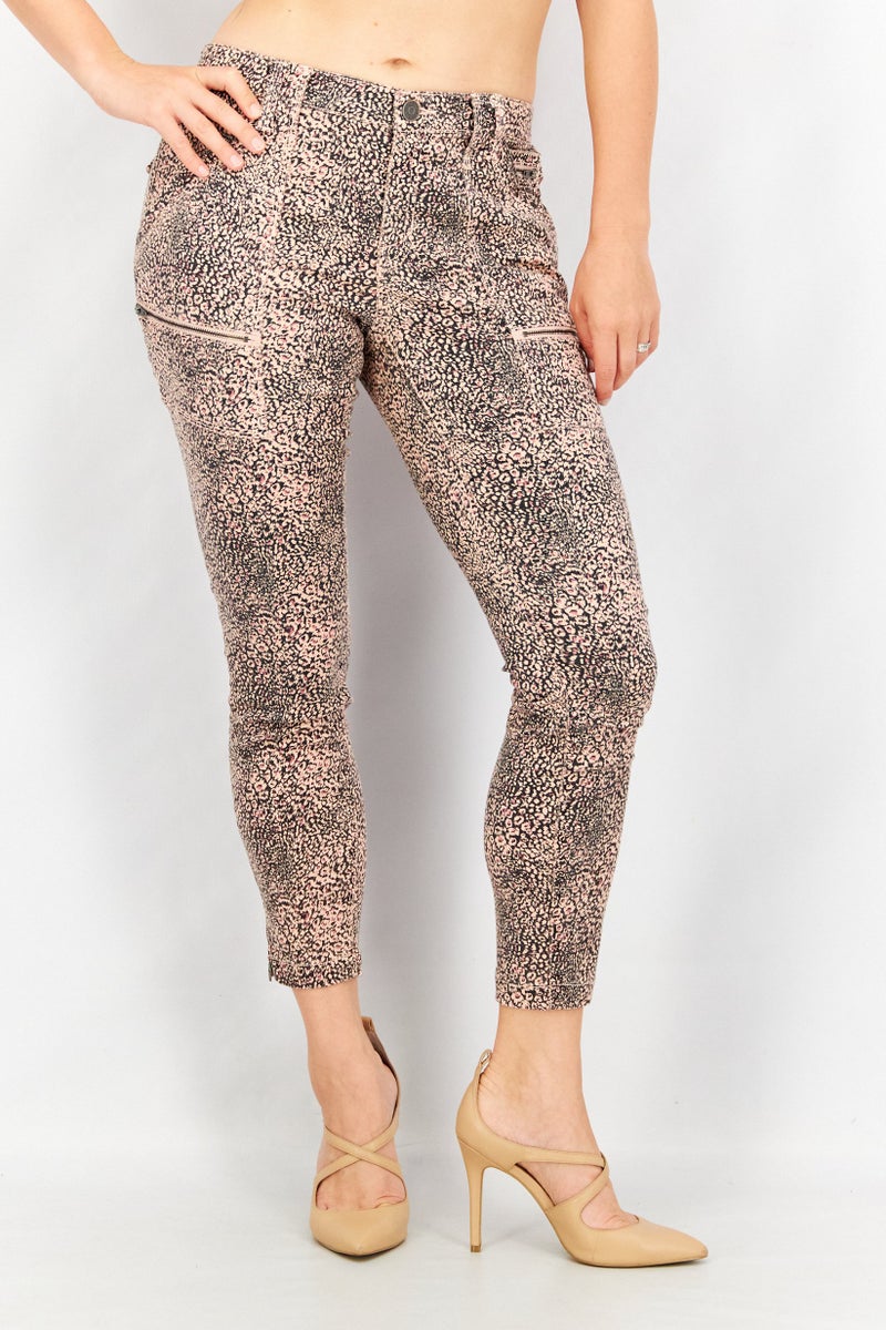 joie Women Skinny Animal Print Stretchable Jeans, Light Pink - Image 1