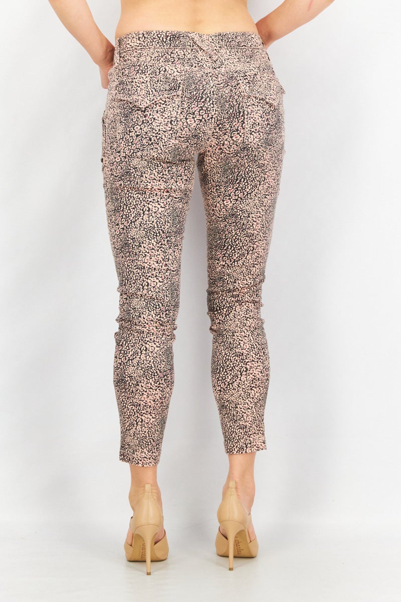 joie Women Skinny Animal Print Stretchable Jeans, Light Pink - Image 3