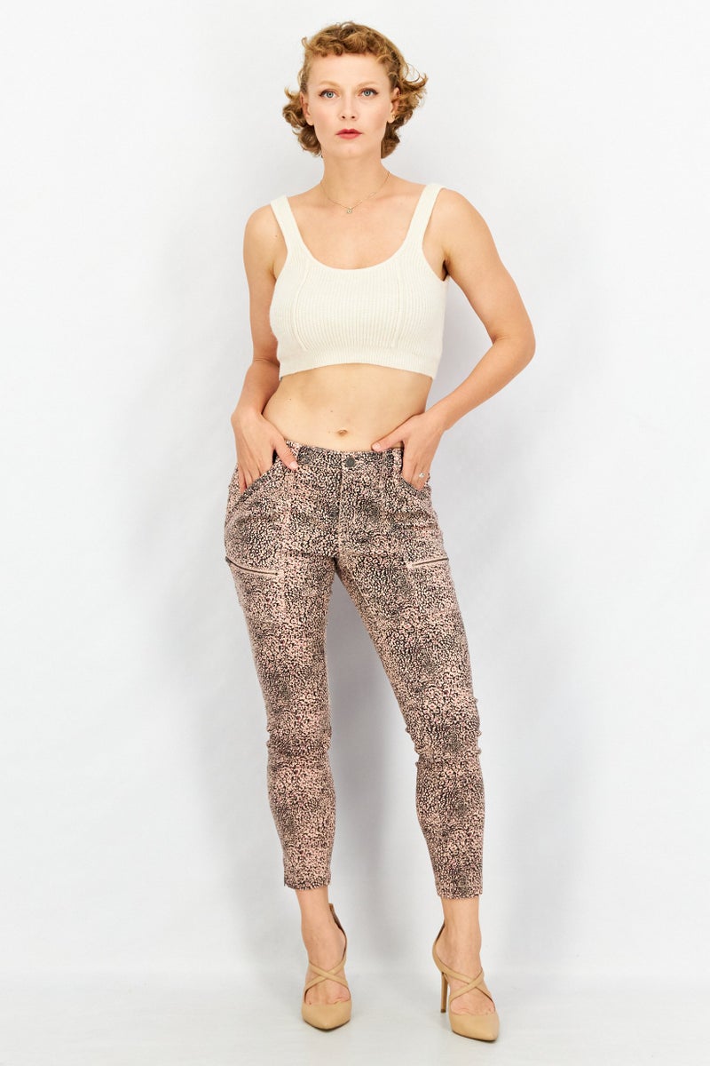 joie Women Skinny Animal Print Stretchable Jeans, Light Pink - Image 2