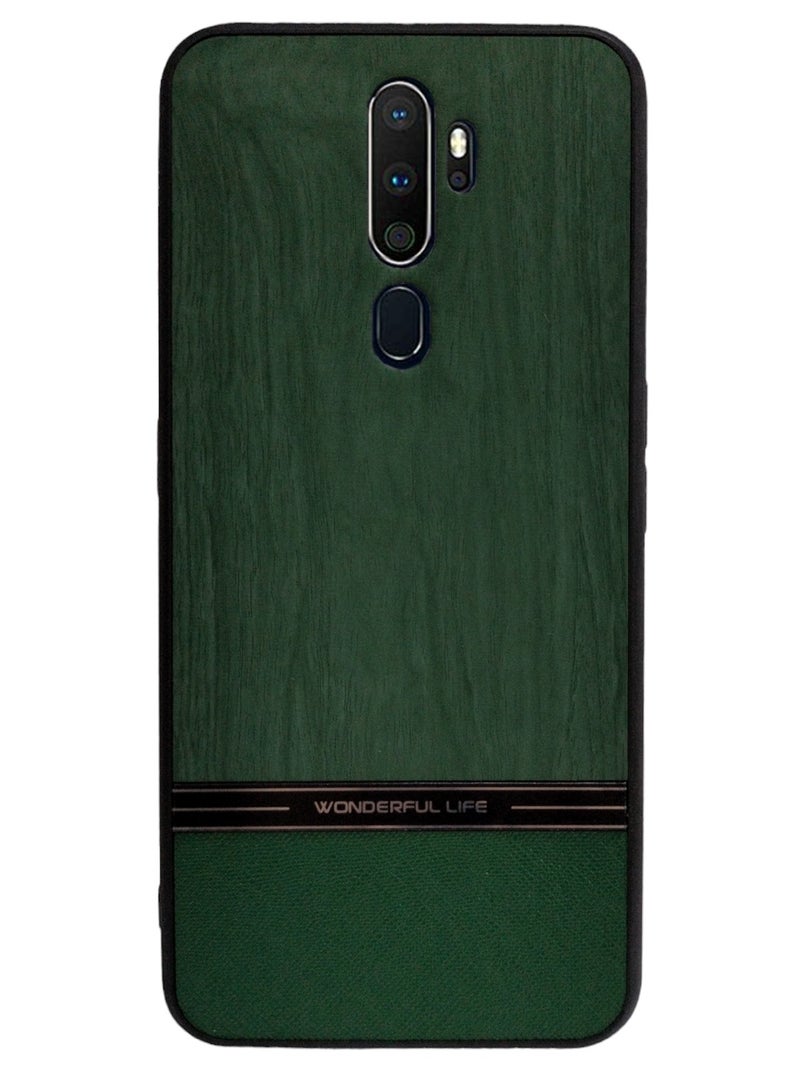 Geneaire Shockproof Wood Grain Skin PU and TPU Shockproof Luxury Phone Case for Oppo A9 2020/A5 2020 (Green)