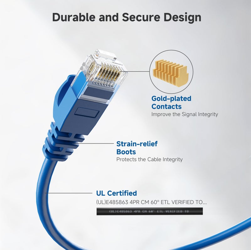 Cable Matters 10Gbps 5-Pack Snagless Cat 6 Ethernet Cable - 5ft, Slim Profile Cat 6 Cable, Cat6 Cord, Thin Ethernet Cord, Blue - Image 5