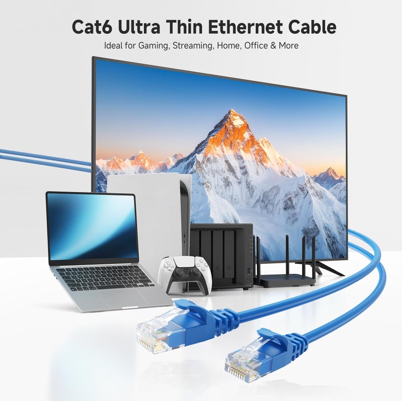 Cable Matters 10Gbps 5-Pack Snagless Cat 6 Ethernet Cable - 5ft, Slim Profile Cat 6 Cable, Cat6 Cord, Thin Ethernet Cord, Blue - Image 2