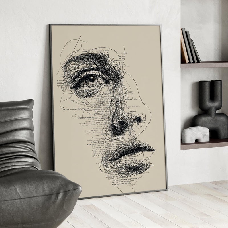 TNESSENTIAL Abstract Face Scribble Line Portrait Poster or Canvas Print, Calligram Human Face Wall Decor, Pen Sketch Drawing Art, Hand Drawn Face Print - Image 3