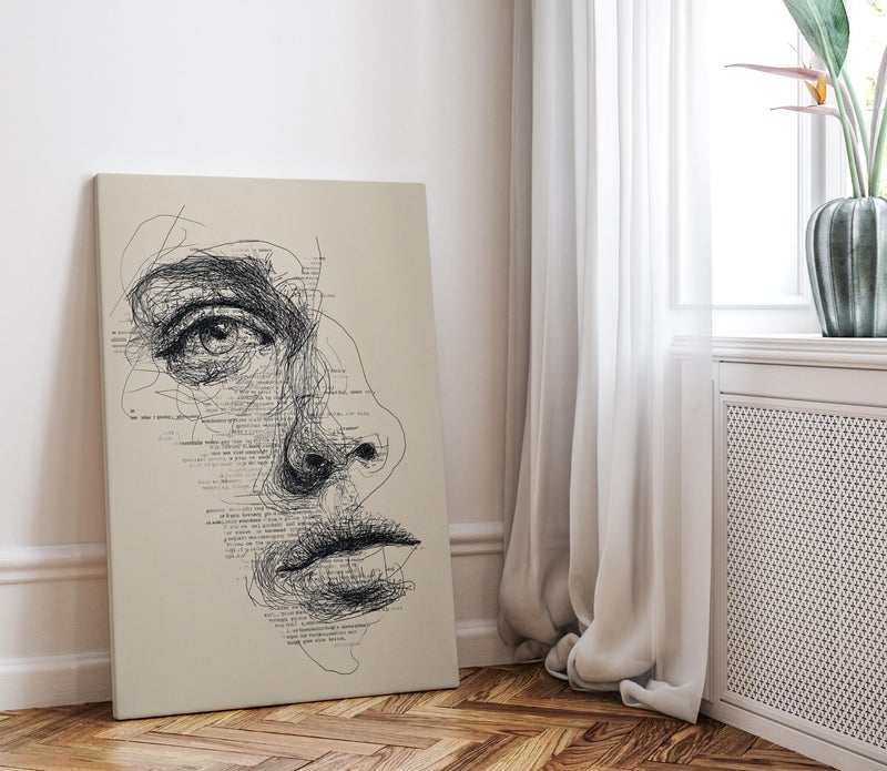 TNESSENTIAL Abstract Face Scribble Line Portrait Poster or Canvas Print, Calligram Human Face Wall Decor, Pen Sketch Drawing Art, Hand Drawn Face Print - Image 4